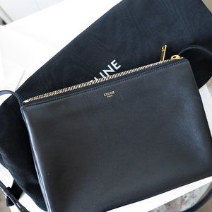 Celine Trio Pouch Lambskin Bag in Black